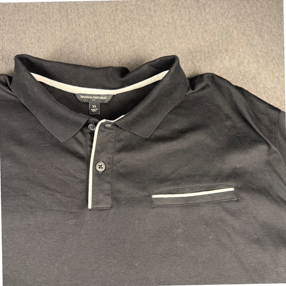 Banana Republic Mens XL Black Polo Shirt Short Sleeve Cotton Piping Pocket